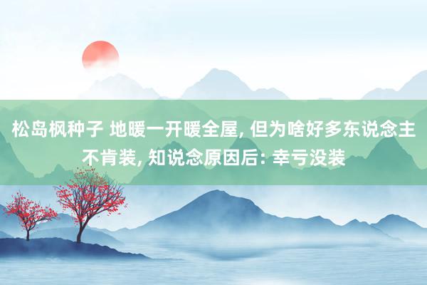 松岛枫种子 地暖一开暖全屋， 但为啥好多东说念主不肯装， 知说念原因后: 幸亏没装